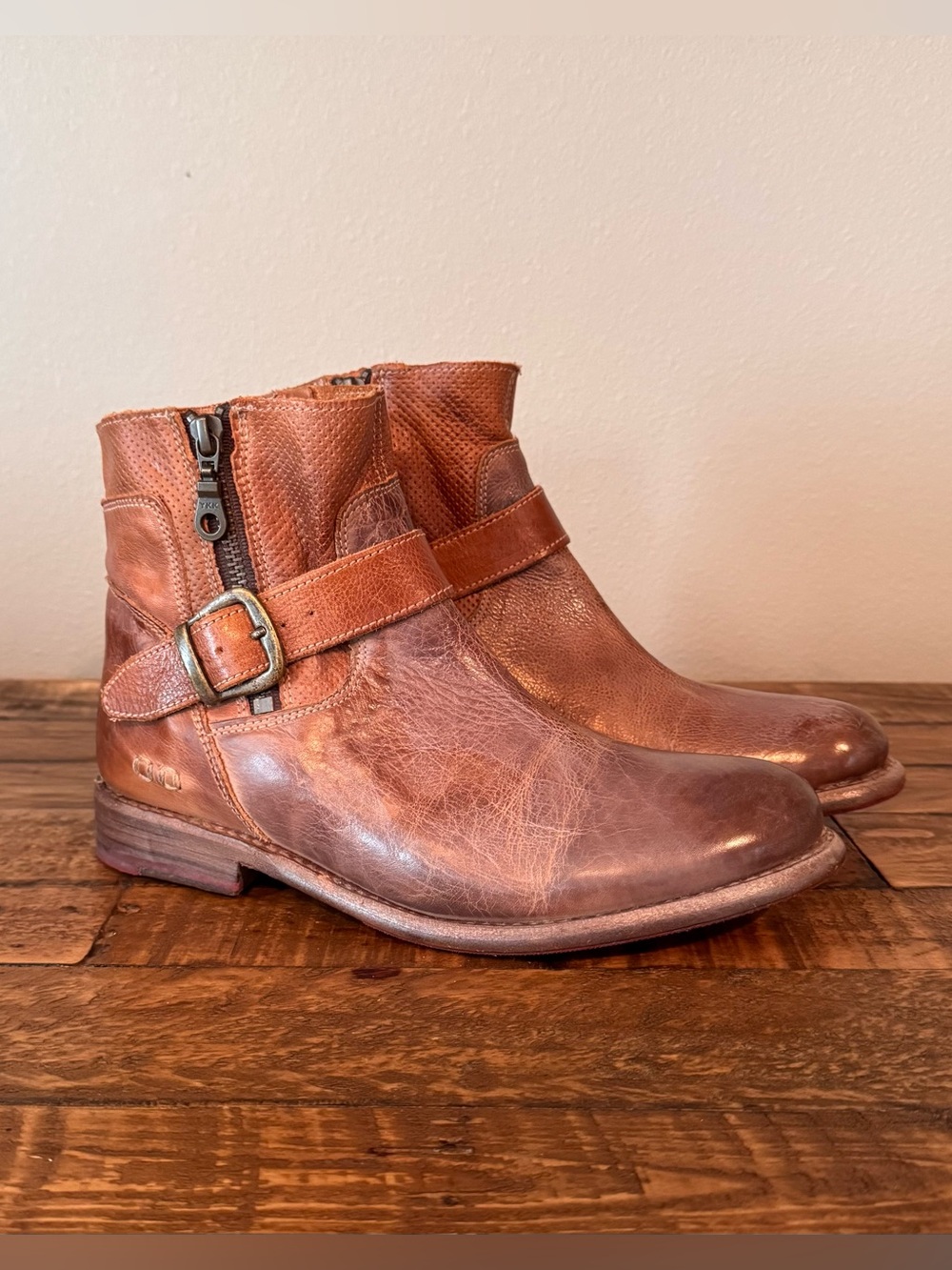 Bed Stu Becca Brown Leather Moto Ankle Boots with Buckle - Picture 1 of 13